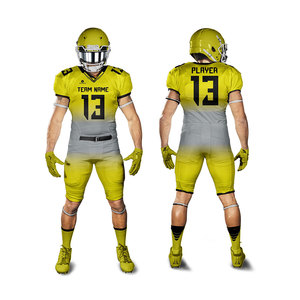 Uniforme de Fútbol Americano Sublimado Personalizado – Conjunto de Jersey y Pantalones en Degradado Amarillo y Gris, Ropa Deportiva para Equipos OEM ODM - Product Image 4