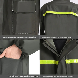 Hooded One-piece Raincoat <b>Jumpsuit</b> Polyester Waterproof Windproof Breathable Green Reflective Strip <b>Men</b> Women Outdoor Use - Product Image 6
