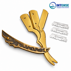 Custom Logo Professional Barber <b>Straight</b> Razor Vintage Gold Folding Shaving Razor OEM - Product Image 1