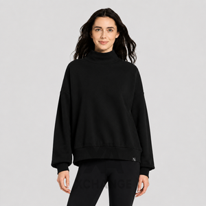 Suéter de punto extragrande con cuello simulado para mujer, personalizado con estampado y bordado, mezcla de poliéster y algodón, ecológico, para invierno, OEM - Product Image 1