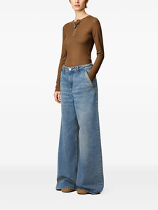 Vaqueros de mezclilla de cintura alta y pierna ancha Ami para mujer, corte holgado, lavado a la piedra, largo completo, estilo casual azul liso para primavera - Product Image 4