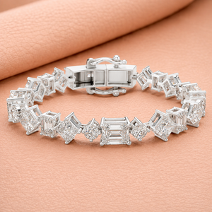 Geometric Natural Diamond Tennis Bracelet Silver Plated 14KT IGI Certified VVS1-VVS2 Clarity E Color Bridal Jewelry <b>Gift</b> Women - Product Image 2