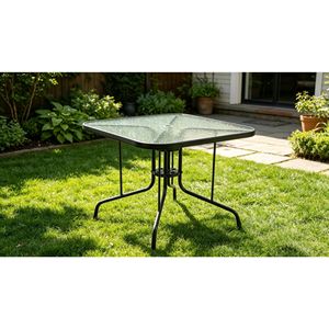 Square Patio Dining <b>Table</b> 35 Inch with Tempered Glass Top and <b>Umbrella</b> Hole Outdoor Bistro <b>Table</b> for Backyard Deck Black - Product Image 1