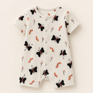 Combinaison courte à manches courtes pour bébé unisexe en coton 100% côtelé |   Ensemble respirant à fermeture à pression pour bébé, tenue d'été douce pour tous les jours - Product Image 1
