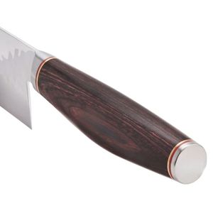 6.5-inch Bunka <b>Knife</b> with a Brown Grain Handle Silver Hammered Blade and Round End Cap for Vegetable <b>Slicing</b> Chopping - Product Image 2
