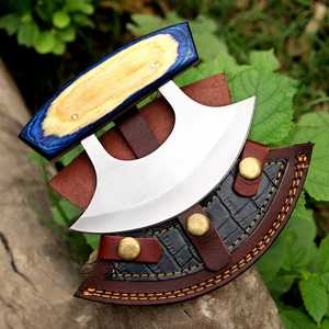 Couteau de Chef Ulu en Acier Inoxydable Écologique Fait Main Ambidextre UA Supplies, Finition Poli Miroir, 6-7,9 pouces, Style Africain Foncé - Product Image 6