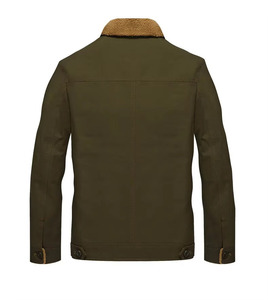 Veste d'hiver pour homme en molleton sherpa doublé, col en fourrure, en coton, chaude et thermique, couleurs olive, kaki, noir, personnalisable, épaisse, pour l'extérieur, OEM - Product Image 4