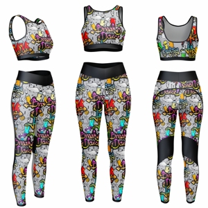 Custom Graffiti Print Yoga Set 2 Piece Women Workout Outfits High Waist Leggings Sports Bra Street Style Fitness Gym Sportswear - Product Image 6