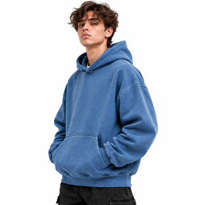 Sudadera con Capucha Azul Lavado para Hombre, Sudadera con Bolsillo Delantero, Ropa Casual de Calle - Product Image 6