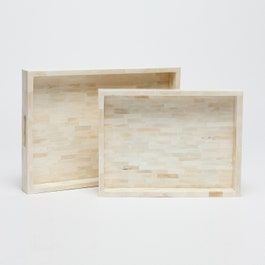 Plateau en bois naturel et nacre pour servir le petit-déjeuner, présentoir de table basse et organisation de la cuisine - Product Image 2