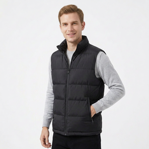 Chaleco Acolchado Negro sin Mangas para Hombre, Cuello Alto, Cierre de Cremallera, Cortavientos, Ropa de Invierno Informal, Color Sólido, Corte Regular BD - Product Image 4