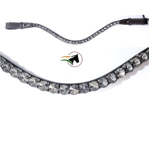 Fast-<b>Change</b> Stud Loop Horse Browband High Sparkle 10mm Rivoli Crystal Black Diamond Grey Crystal Curved Leather Equestrian Tack - Product Image 6