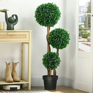 3.5ft Indoor/Outdoor Home Topiary with Triple Ball Boxwood <b>Artificial</b> <b>Tree</b> Featuring Pot and Sandalwood Leaves - Product Image 2