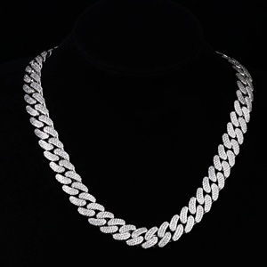 Ensemble collier chaîne Miami et bracelet à maillons ovales en zircone cubique couleur argent, bijoux streetwear de luxe - Product Image 2