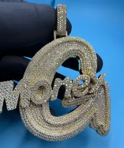 Pendentif personnalisé pour homme en moissanite véritable de 3 carats, coupe ronde, plaqué or jaune 14 carats - Product Image 2