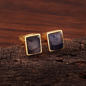 Mancuernillas de Latón con Zafiro Natural, Regalo de Lujo para Hombre, Joyería de Piedras Preciosas Personalizada para Bodas y Fiestas, Venta al Por Mayor - Product Image 3