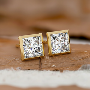 Pendientes de oro de 18k/14k/10k con diamantes de laboratorio de 0.5-2ct, estilo princesa, con engaste de bisel, joyería fina personalizada para mujer, para boda. - Product Image 3