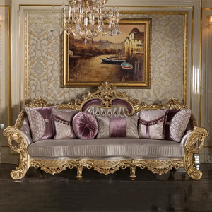 ชุดโซฟาหรูหราสไตล์คลาสสิค  ไม้มะฮอกกานีแท้ แกะสลักด้วยมือ หุ้มเบาะสไตล์ฝรั่งเศส เฟอร์นิเจอร์ห้องนั่งเล่นสำหรับบ้านพักตากอากาศ - Product Image 3