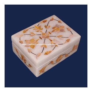 Belles boîtes à bijoux en incrustation de marbre bleu pour bébés garçons Design floral avec vadrouille perle pierre précieuse affaires ou idée cadeau - Product Image 2