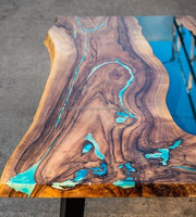 Table à manger en bois massif avec dessus en résine époxy de haute qualité, table en bois d'acacia sur mesure avec résine de rivière, table en bois massif