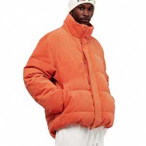 Custom <b>Men</b> Corduroy Puffer <b>Jacket</b> Stand Collar Winter <b>Warm</b> Cotton Down Unisex Outdoor Coat - Product Image 1