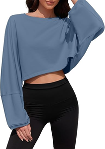 Sweat-shirt personnalisé à col rond pour femme, vêtements pour femme, sweat-shirt en molleton de coton à manches longues pour femme en couleurs unies - Product Image 3