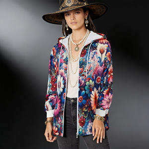 Oferta en Sudadera con Capucha y Cierre para Mujer de Temu, Diseño Floral, Manga Larga, Ligera, con Cordón Ajustable para Uso Diario - Product Image 3