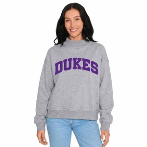 Dukes Gray <b>Mock</b> <b>Neck</b> Crewneck Sweatshirt Applique Embroidery Letter Oversized Fleece Pullover Unisex Casual Autumn Wear - Product Image 1