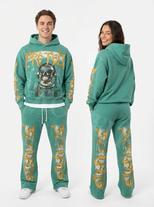 Conjunto de Sudadera con Capucha y Pantalones Deportivos con Diseño de Calavera Personalizado, Ropa Deportiva Urbana, Diseño de Calavera, Estilo Cómodo, Trajes Deportivos para Entrenamiento - Product Image 4
