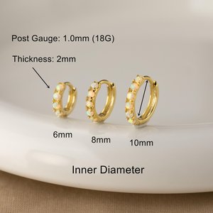 Sterling Silver Pave Opal Hoop Earrings 925 Sterling Silver 14K Gold Plated <b>Helix</b> Cartilage Piercing Jewelry - Product Image 5