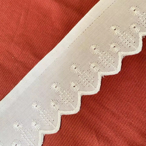 Tela de Bordado de Algodón 2023 con Ribete de Encaje Blanco para Ropa, Dentelle Brodé en Coton - Product Image 1