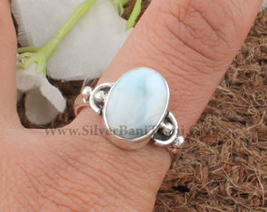 Anillo de Boda Clásico con Engaste de Bisel de Larimar Natural al por Mayor, Plata de Ley 925, Piedra Azul Genuina, Joyería Fina de Gemas de Alta Calidad - Product Image 2