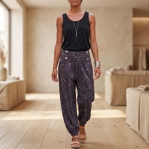 High waist <b>harem</b> pants 100% cotton loose pants Eco-friendly breathable <b>trousers</b> Elastic waist printed pants - Product Image 3