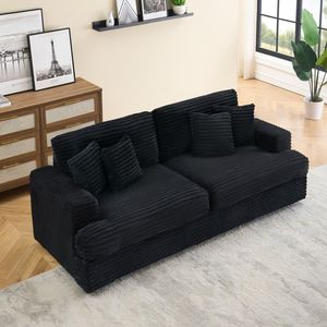 Divano da soggiorno a 3 posti in velluto a coste da 88,58 pollici, spazioso e confortevole, con 4 eleganti cuscini coordinati nei colori - Product Image 1