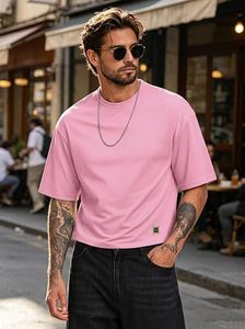 Camiseta de Manga Corta para Hombre, Cuello Redondo, Color Rosa, Corte Holgado, Informal, 100% Algodón Jersey, Color Sólido, Diseño Liso, Beazer Sports 180g - Product Image 4