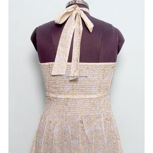 Robe longue d'été plissée à imprimé floral style bohème pour femme, col halter, dos nu à nouer, taille empire, magnifique robe de soleil - Product Image 6