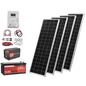 Kit Completo Sistema di Energia Solare 400W 12V con 4 Pannelli Solari Monocristallini da 100W, Batteria LiFePO4 12.8V 200Ah, Caricatore MPPT 40A - Product Image 1