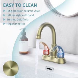 Crescent Moon Style 4-Inch Centerset Bathroom Faucet 2-Handle Brushed Gold 360 Degree Rotating Spout Pop Vanity Sink Accessory - Product Image 4
