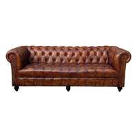 Hochwertiges Konvertierbares 3-Sitzer Chesterfield-Sofa aus Echtleder Villa-Wohnmöbel Tief Geknöpft Luxuriöse Sitzgelegenheit