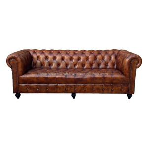 Sofá Chesterfield Convertible de 3 Plazas de Alta Calidad, Muebles para el Hogar de Cuero Genuino, Asientos de Lujo con Botones Profundos - Product Image 4