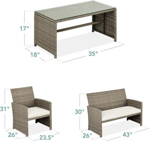 Durable 4 Piece Outdoor Rattan Wicker Furniture Set Stylish Patio Sofa Set with Coffee <b>Table</b> and Soft Cushions for Deck Patio - Product Image 5
