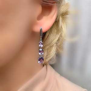 Boucles d'oreilles pendantes vintage en argent sterling avec améthyste véritable, bijoux élégants en pierre précieuse violette, pierre de naissance de février, cadeau de mariage - Product Image 1
