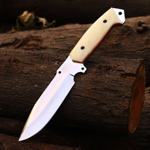 Couteau de chasse à lame fixe argenté avec manche crème et étui en cuir marron, lame pointue et affûtée, pour le camping et la survie en extérieur - Product Image 5