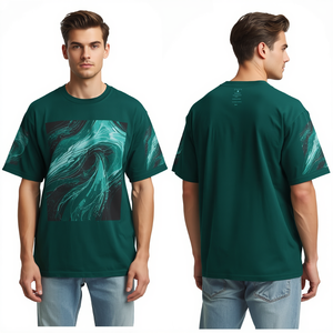 Camiseta Moderna para Hombre, Oversize, con Hombros Caídos, Estampado Esmeralda en Relieve y Algodón Premium de Alta Calidad - Product Image 3