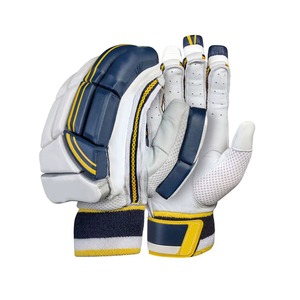 Guantes de Bateo de Cricket Transpirables de Malla con Bloques de Color Azul Marino, Blanco y Amarillo - Product Image 1