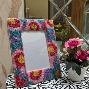 Multicolor Striped Seed Bead Photo <b>Frame</b> Handmade Glass Bead Picture Holder Tabletop Portrait Display Stand Office Home Decor - Product Image 2