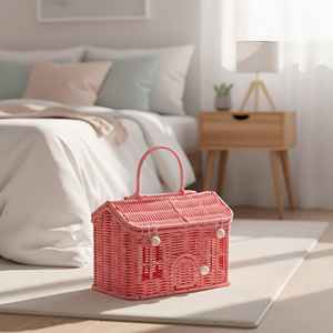 Pink rattan house shape <b>handbag</b> bags for girls <b>small</b> house-shaped basket toys best children gift bag - Product Image 3