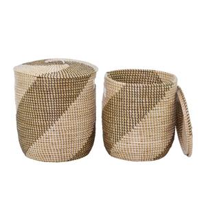 Cesta de Almacenamiento Decorativa y Funcional Hecha a Mano con Hierba Marina, Dos Tonos, Venta al por Mayor, Ecológica, Hecha en Vietnam - Product Image 1