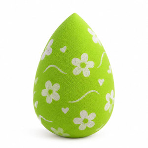 Éponge de maquillage verte avec motif floral blanc, éponge de beauté sans latex, applicateur de fond de teint cosmétique - Product Image 1