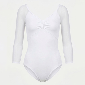 Women Nylon Mesh Splice Long Sleeve Ballet Leotards Adult V <b>Back</b> Dance Gymnastics Bodysuit Customizable - Product Image 2